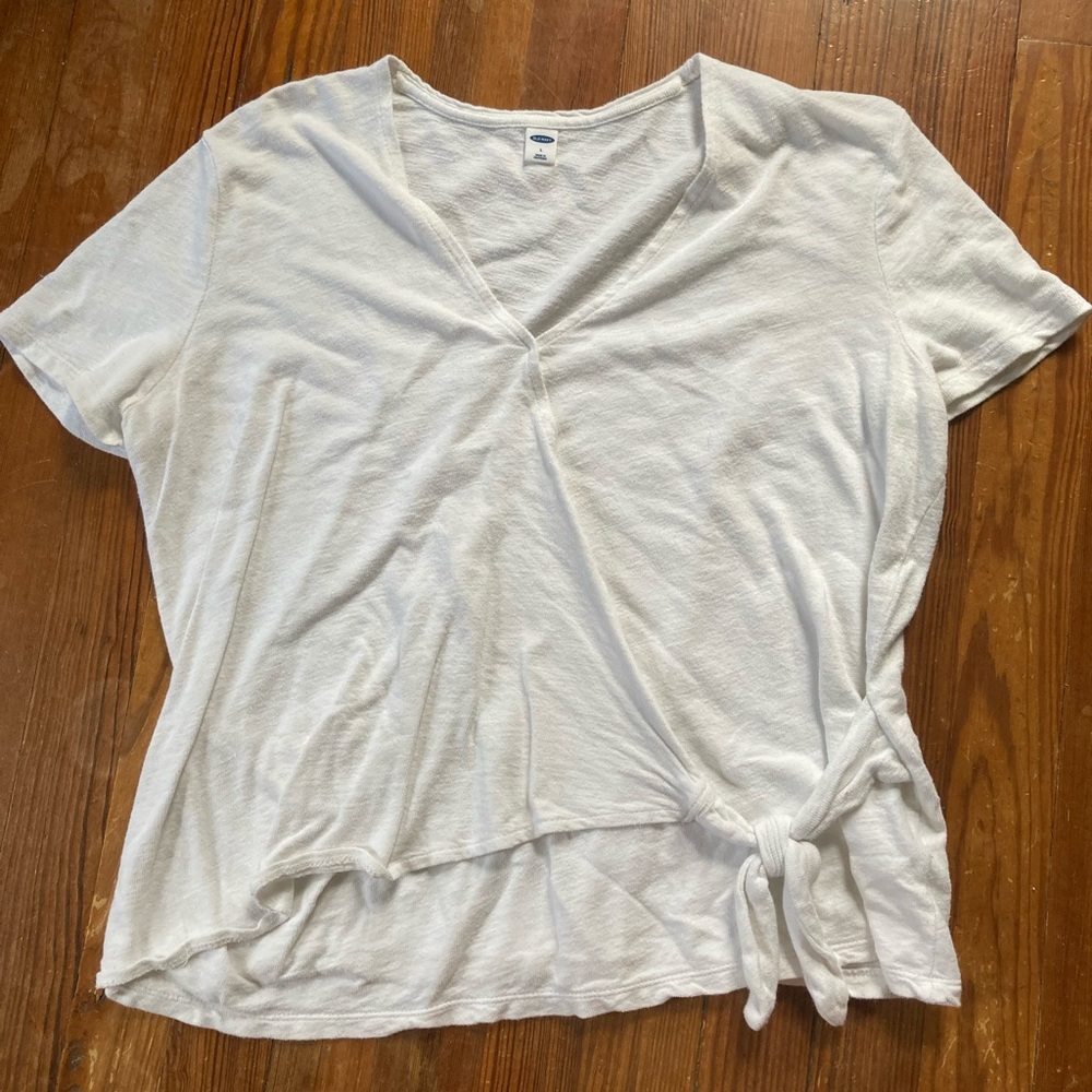 Old Navy white shirt with tie on the side, size L